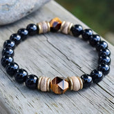 Men’s Tiger Eye & Cut Obsidian Bracelet – Luxury Natural Stone Beaded Jewelry